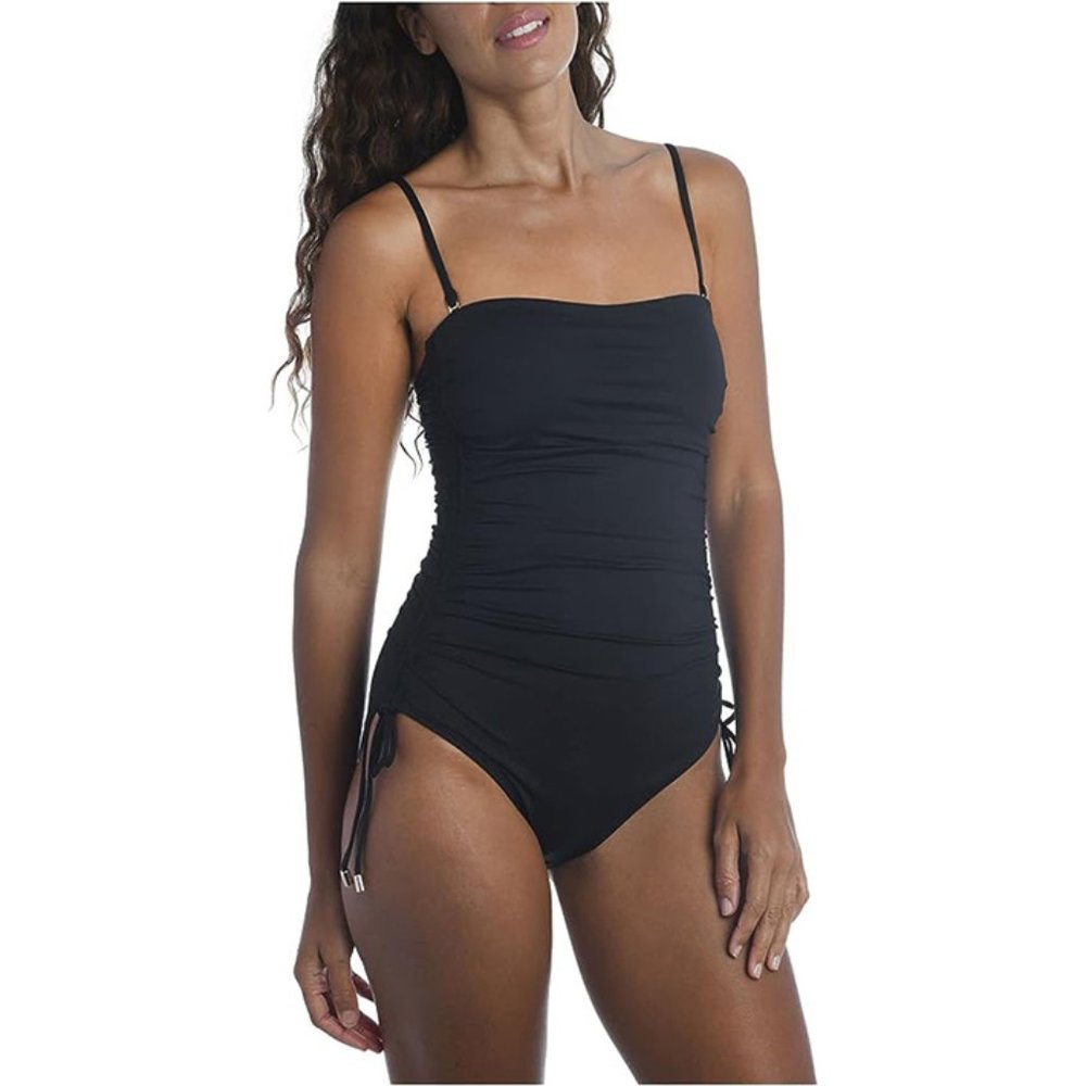 La Blanca Black Standard Island Goddess Side Tie Bandeau One Piece swimsuit
